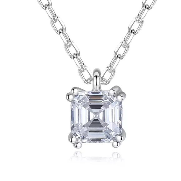Zara 0.39Ct Asscher Cut 925 Sterling Silver Square Fine Pendant Chain - Picture 1 of 16